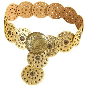 4485 Hollow Wide Disc Belt For Women Out Round Leather Metal Buckle